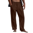 thumbnail image 2 of Ceisia Men's Solid Color Cotton Linen Casual Pants Loose Straight Leg Drawstring Trousers for Summer Brown S Gifts, 2 of 9