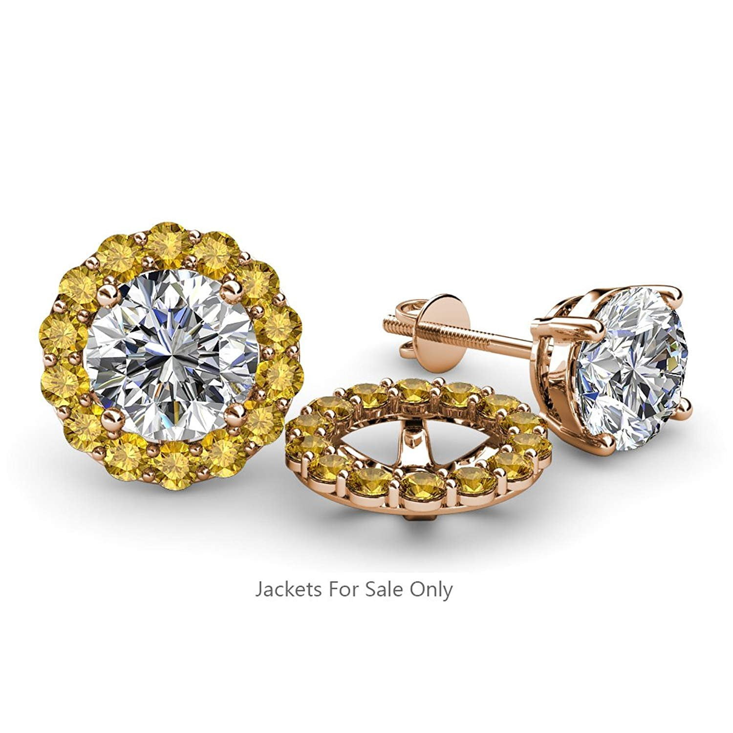 TriJewels Round Citrine 7/8 ctw Three Prong Womems Martini Solitaire Stud Earrings 14K White Gold