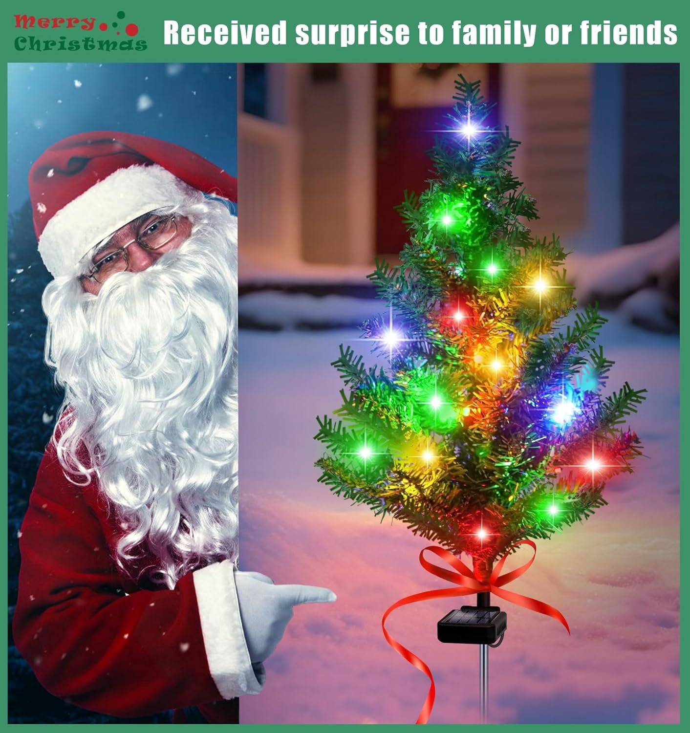 Solar Christmas Tree Outdoor Decor, Waterproof Solar Xmas Decorations Garden Stake Lights, Multi-Color LED Christmas Décor for Outside Landscape Pathway Porch Yard Holiday (4 Pcs Pink)