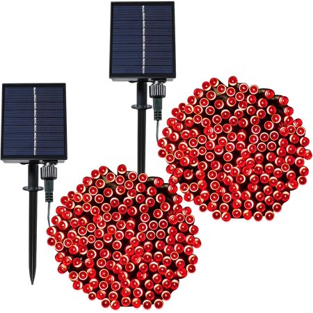Solar String Lights Outdoor Red 2 Pack Upgraded Solar Panel,Each 75.5ft ...