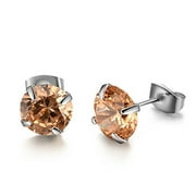 Sterling Silver Diamond Simulated Stud Earrings (Champagne)