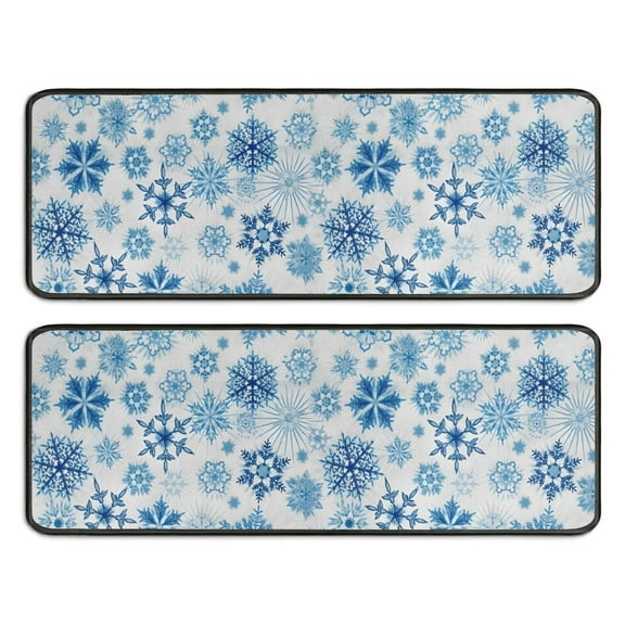 Kitchen Rugs Sets Of 2,Blue Christmas Snowflake Pattern Anti Fatigue Kitchen Mat Rugs Non Slip Washable,Decorative Kitchen Floor Mats for Kitchen,Sink,Laundry,17"x47" 17"x47"