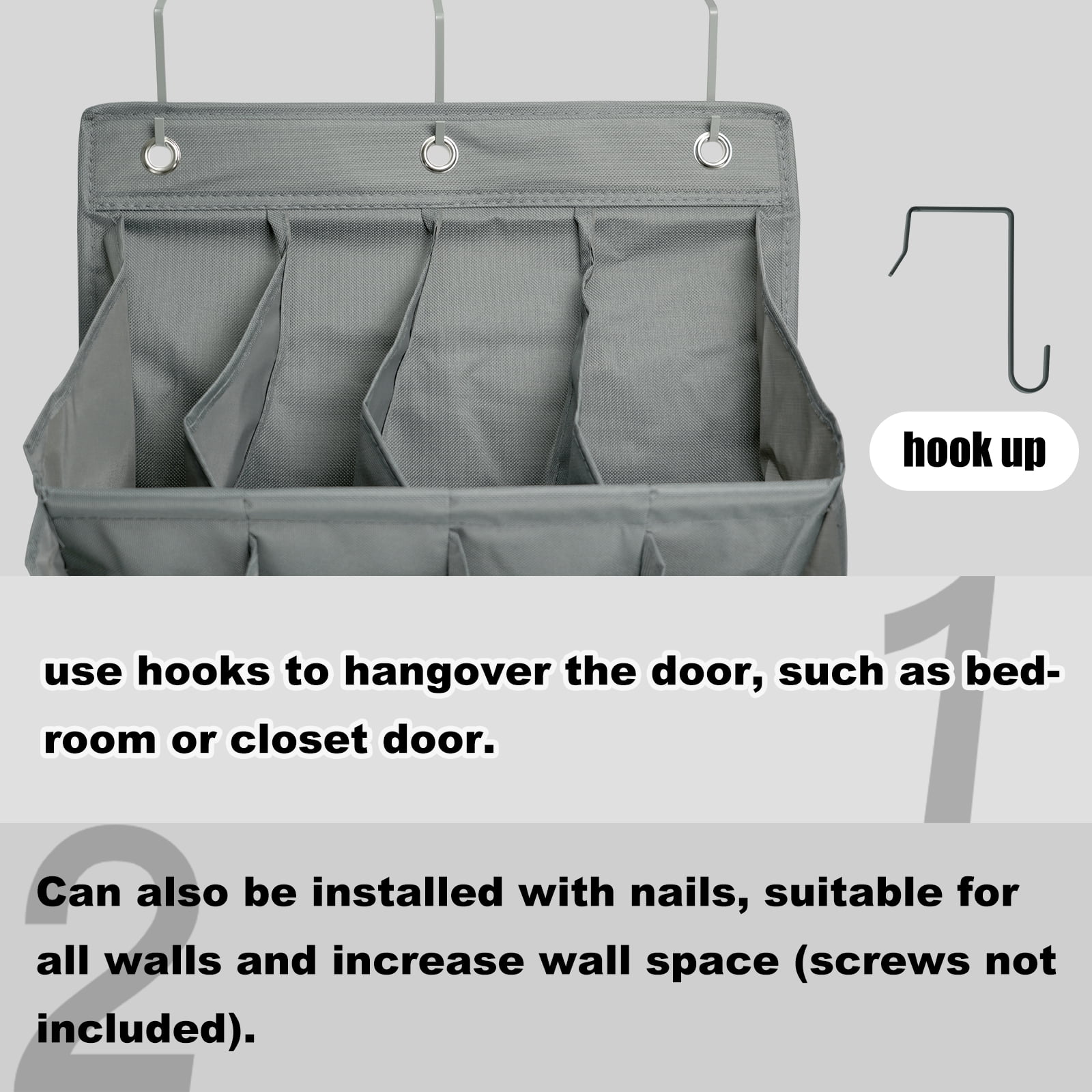 RYANSTAR RACING 2Pcs Over Door Shoe Organizer, 14 Deep Pockets, Hanging Shoe Rack Storage for Wall, Door & Closet,Gray Shoe Holder, Closet Organizers & Storage
