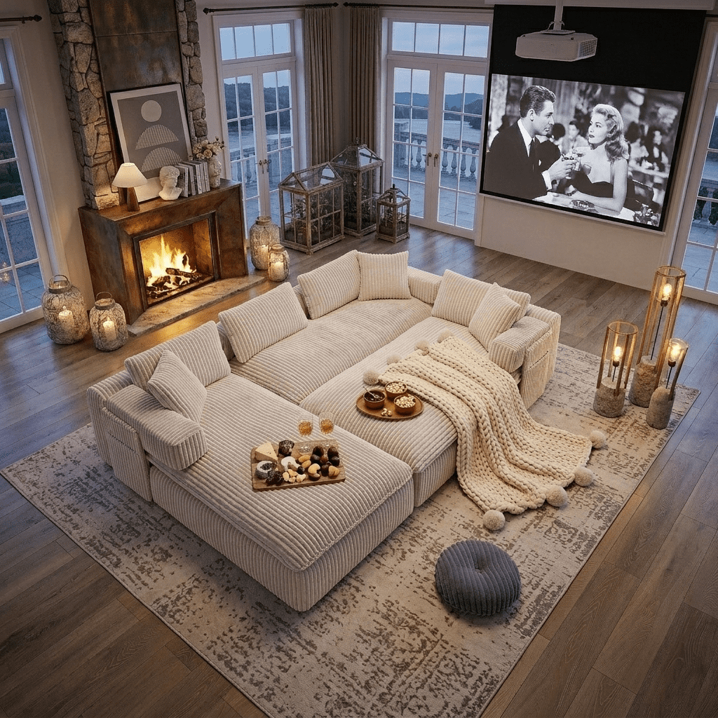 Howcool 149"W Oversized Modular Sectional Sofa,7-in-1 Corduroy U Shaped Sofa Couch with Double Chaise Lounge,Convertible Sleeper Sofa Bed,Deep Seat Cloud Couch for Living Room,Beige
