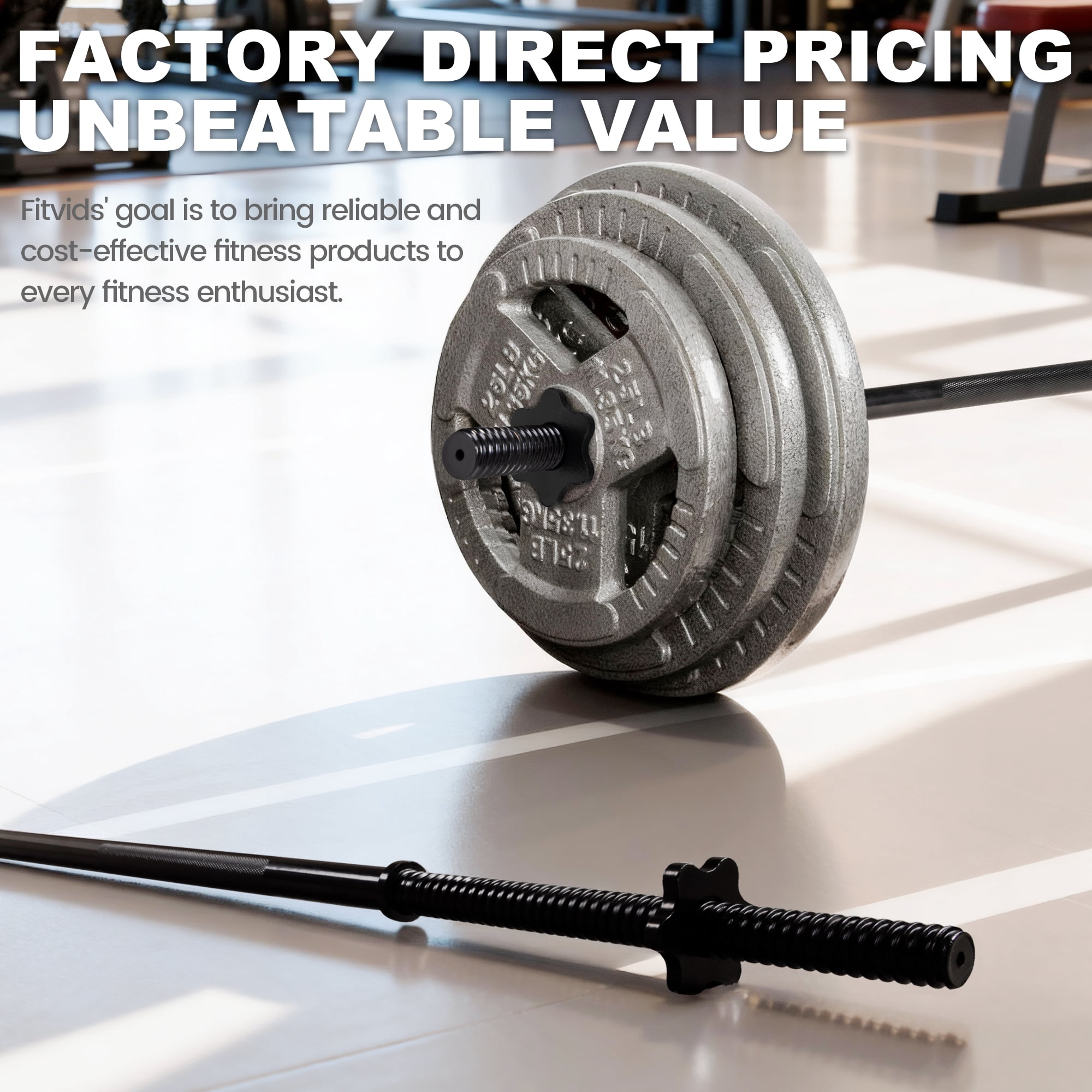 FlexWave Spiral Straight Barbell Bar, Alloy Steel, 1-Inch Standard Diameter, Black and Silver Finish, 6FT