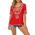 thumbnail image 6 of Higustar Embroidered Tops for Women Short Sleeve V Neck Plus Size Boho Mexican Style Blouse Peasant Tops Women T Shirts Casual Tee Ladies Tunics-XL/Red/442/H, 6 of 9