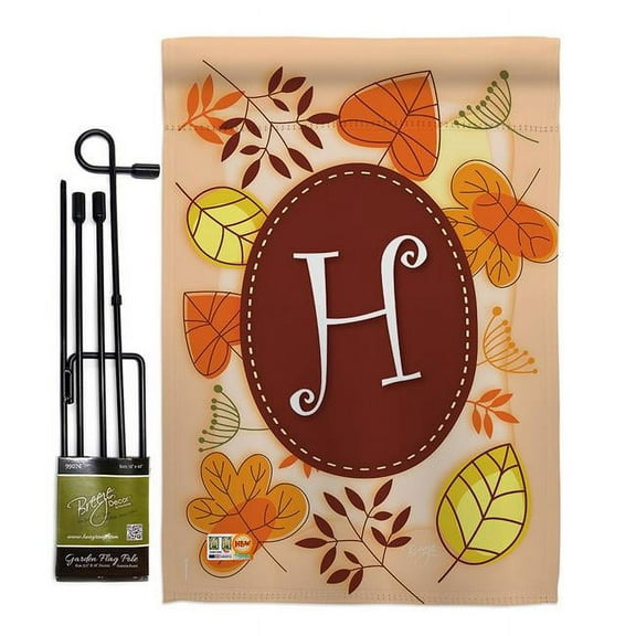 Breeze Decor BD-HA-GS-130034-IP-BO-D-US09-BD 13 x 18.5 in. Autumn H Initial Fall Harvest & Impressions Decorative Vertical Double Sided Garden Flag Set with Banner Pole