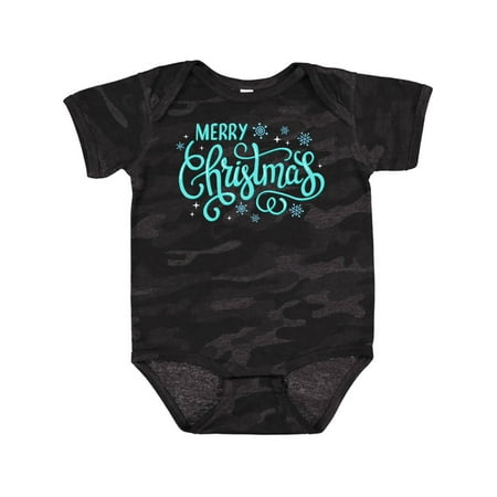 

Inktastic Merry Christmas Hand Lettering with Snowflakes in Teal Gift Baby Boy or Baby Girl Bodysuit