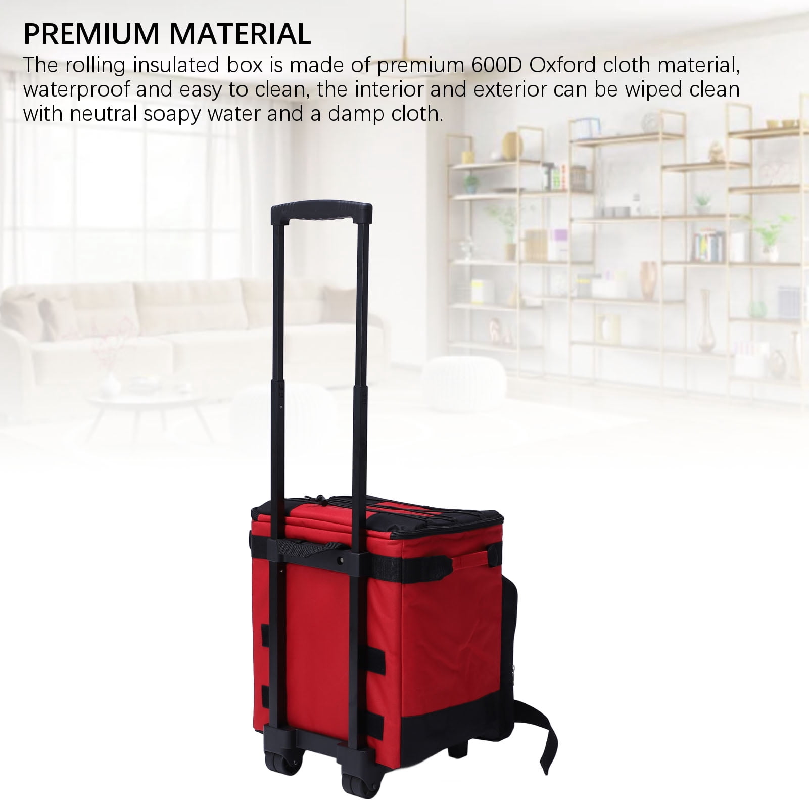 M Buder 45-Quart Rolling Cooler, 43L Large Capacity Waterproof Insulated Box with Wheels for Camping and Picnic, Red