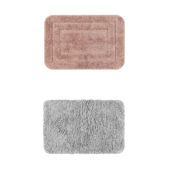 Unique Bargains 2 Pcs Non-Slip Soft Quick Dry Bath Rugs Grey/Pink 16" x 24"