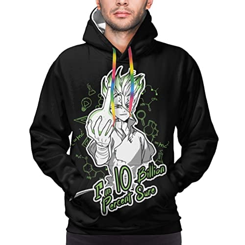 Anime Dr Stone Senku Ishigami Hoodie Boys Fashion Long Sleeve Pullover Color Cap Rope Pocket Sweatshirt Black