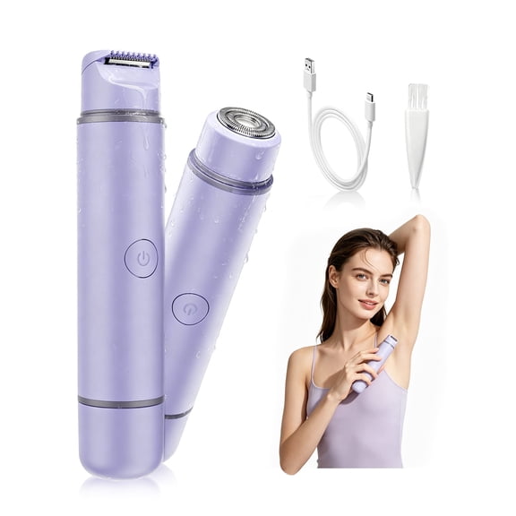 2-in-1 Electric Bikini Trimmer for Women - with Adjustable  Combs,Cordless,Replaceable, IPX7 Waterproof & Easy Cleaning, USB Charge Dock,Purple