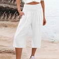 thumbnail image 5 of Outfmvch Linen Pants Women Pedal Pushers for Women Drawstring Elastic Waist Gauchos for Women Capris Drawstring with Pockets Capri Pants with Lace Side Summer Outfits 2026 Trendy White S-2XL, 5 of 5