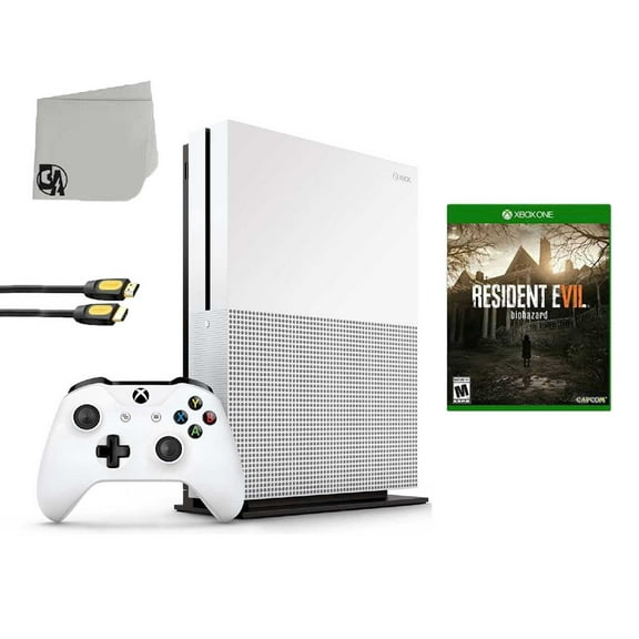 Pre-Owned 234-00051 Xbox One S White 1TB Gaming Console with Resident Evil 7 BOLT AXTION Bundle