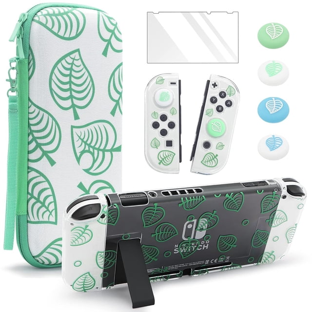 Compatible avec Nintendo Switch/OLED Ensemble de Housses de Protection - Étui de Rangement, Protecteur d'Écran en Verre Trempé et Poignées