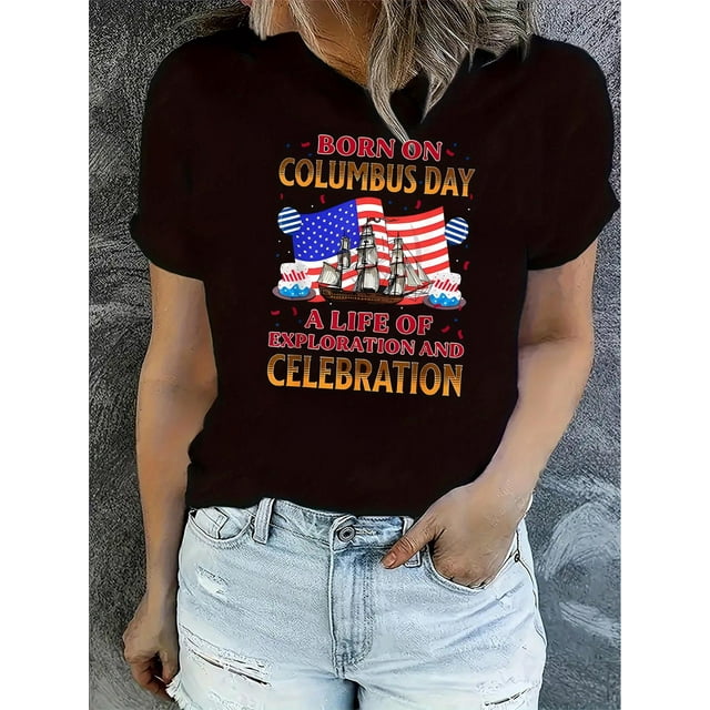T-Shirt Femme Imprimé Lettre Minimaliste Chic - Col Rond Décontracté, Manches Courtes, Mélange Polyester Extensible, Lavable en Machine - Parfait pour l'Été & Tenue Décontractée, Anglais, Motif Simple, Mode Féminine