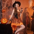 thumbnail image 5 of Witch Outfit, Witch Roleplay, Witch Cos, Witch Cosplay, Witch Costume, Women Halloween Witch Cosplay Costume High-Low Hem Ruffle Dress + Hat + Wristbands Dress Up Outfits, Orange XL, 5 of 7