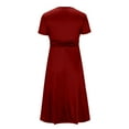 thumbnail image 3 of Lmnyox Casual Cocktail Dress for Women Short Sleeve V Neck Midi Dress Flowy High Waist Party Dress, 3 of 6
