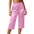 thumbnail image 3 of Bovxnpu Womens Pajama Pants Sleep Loungewear Bottoms Pajama Pants Summer Ice Silk Like 7 Inch Loose Sleepwear, 3 of 7