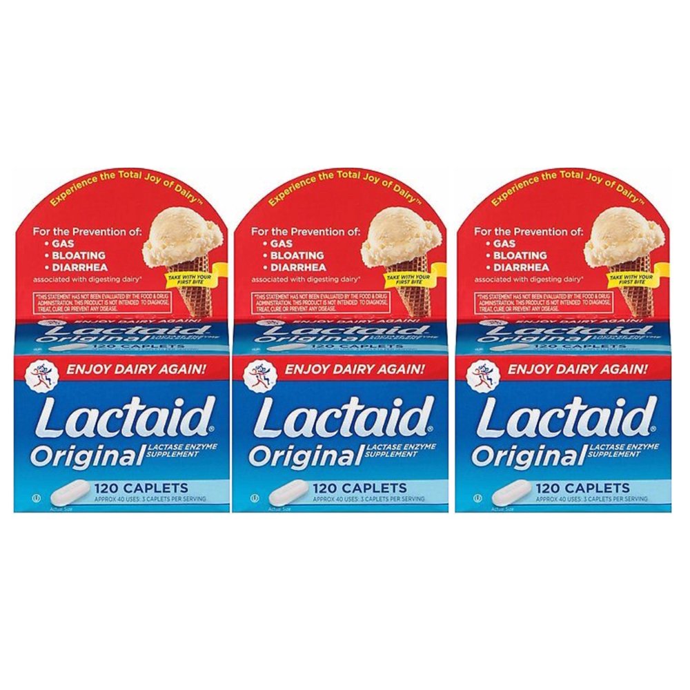 Lactaid Original (3Pack) 120 Caplets Gas Bloating Aid Natural Lactase