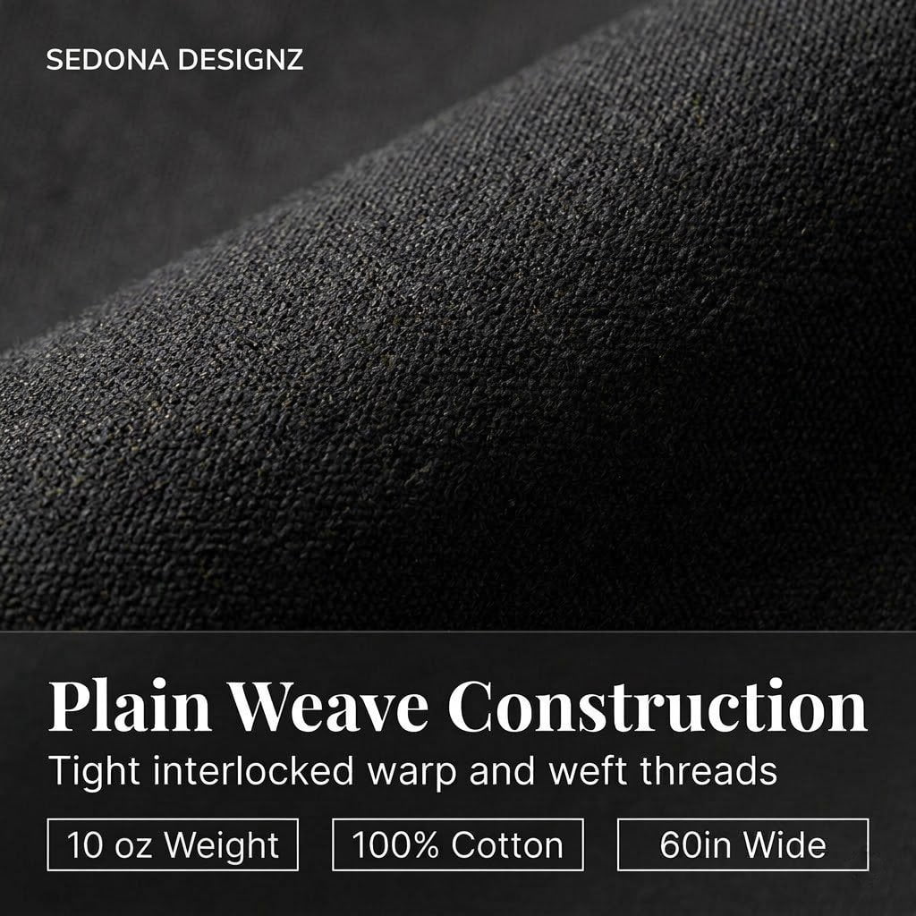 Sedona Designz 60" Wide Cotton Duck Canvas Fabric - Heavy Weight 10oz Durable 100% Cotton (Black, 2 Yards)