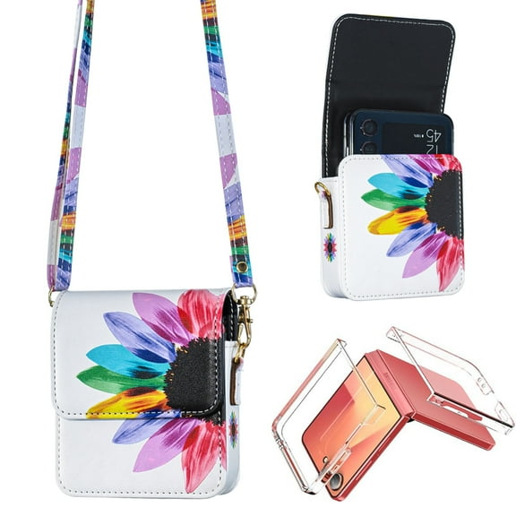 Small Crossbody Bag with Clear Phone Case for Samsung Galaxy Z Flip 7 2025, Sun Flower
