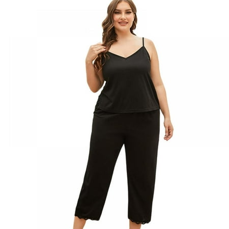

Womens Lightweight Tank Pajamas Two-Piece Pj Sets Cami Top and Capris Pants Sleepwear for Summer Women Sleepset Plus Size