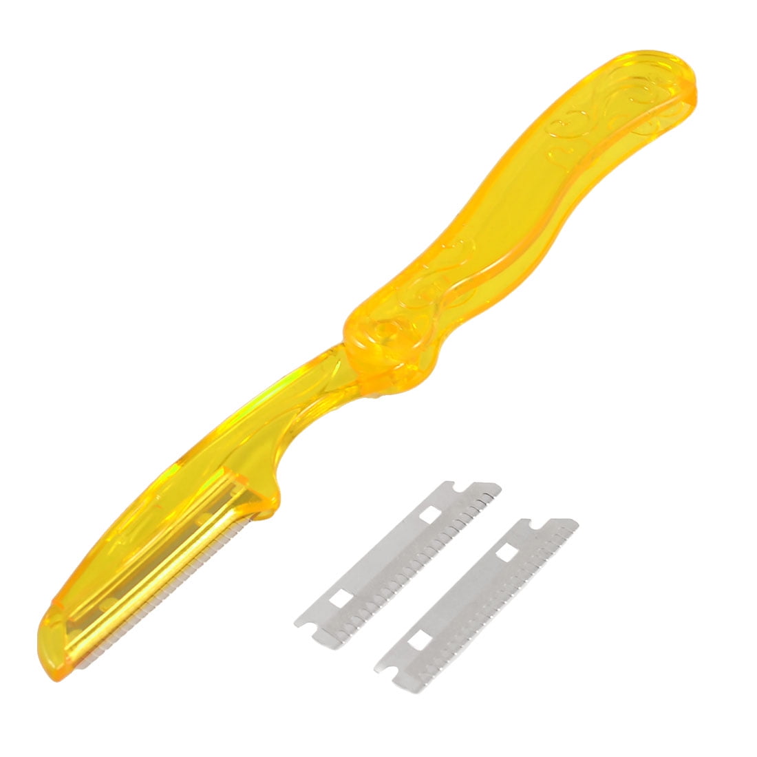 Women Orange Folding Eyebrow Trimmer Razor w 2 Pcs Stainless Steel