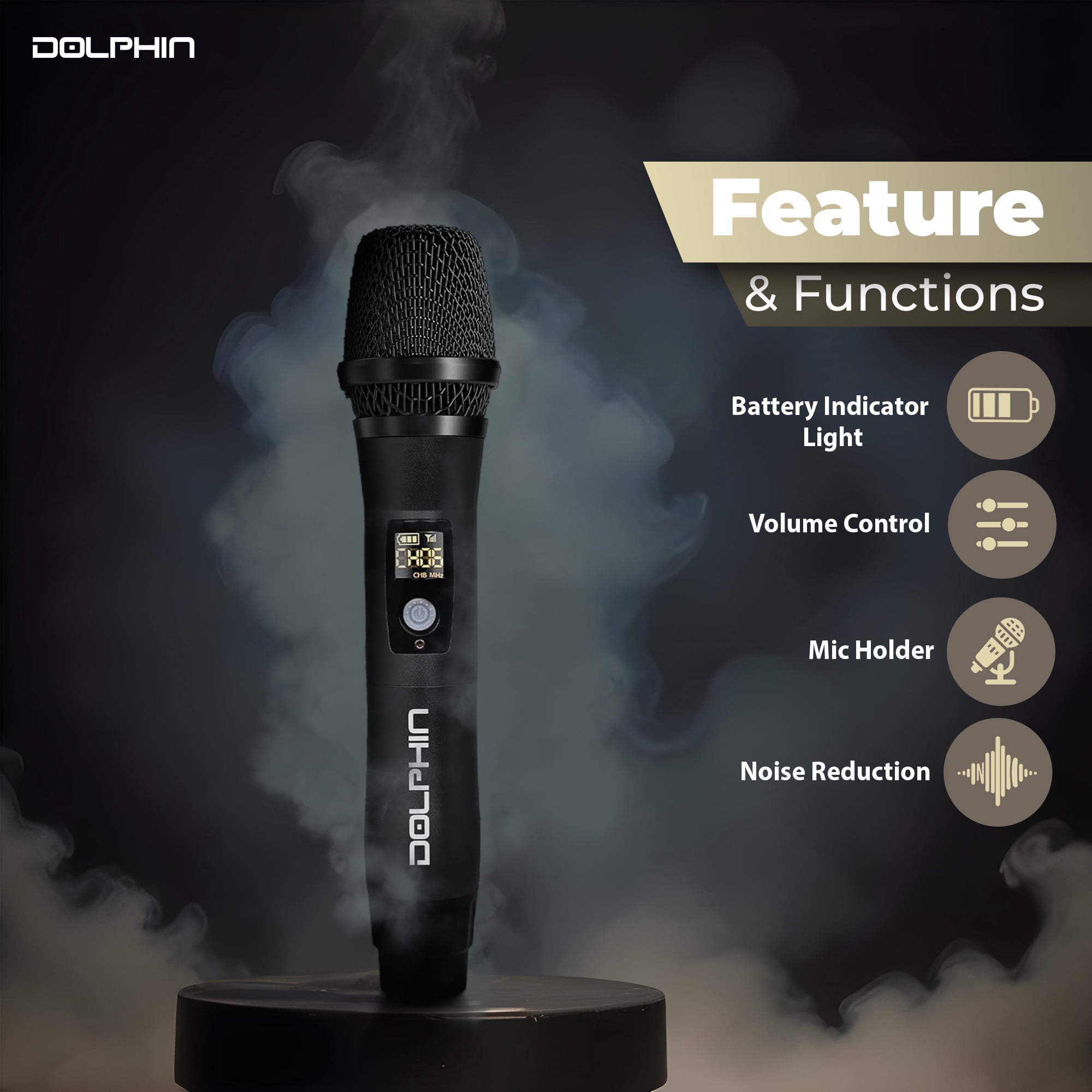Dolphin MCX11 UHF Wireless Microphone - USB-C Rechargeable, 50 Channels, Anti-Interference Technology (Black)