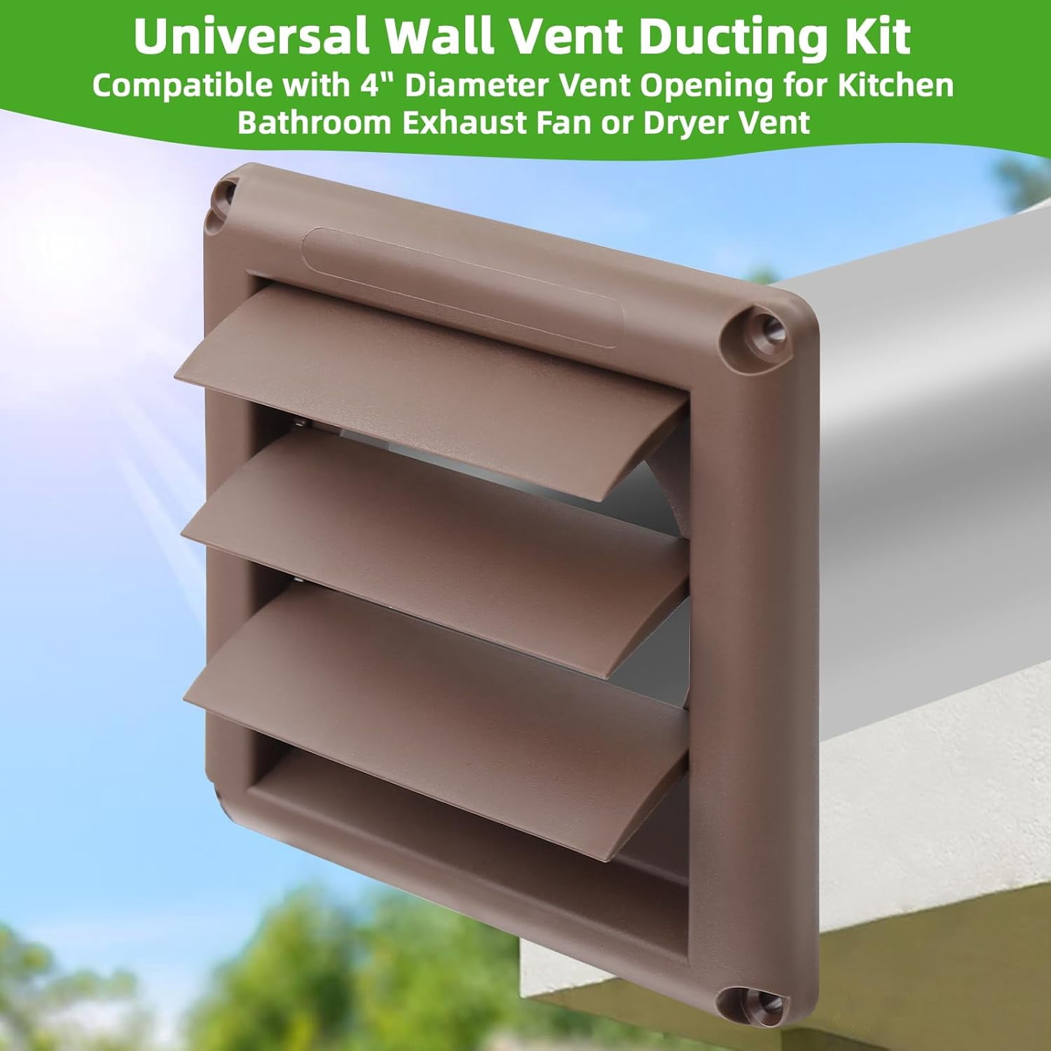 Dryer Vent Kit with Hose/Duct Connector/Wall Plate,4Inch Dryer Wall Vent HoseConnector Wall Duct Kit for Bathroom Ventilation Fan Exhaust,Ceiling Washer Air Circulation,Brown Louvered Dryer Vent Hood