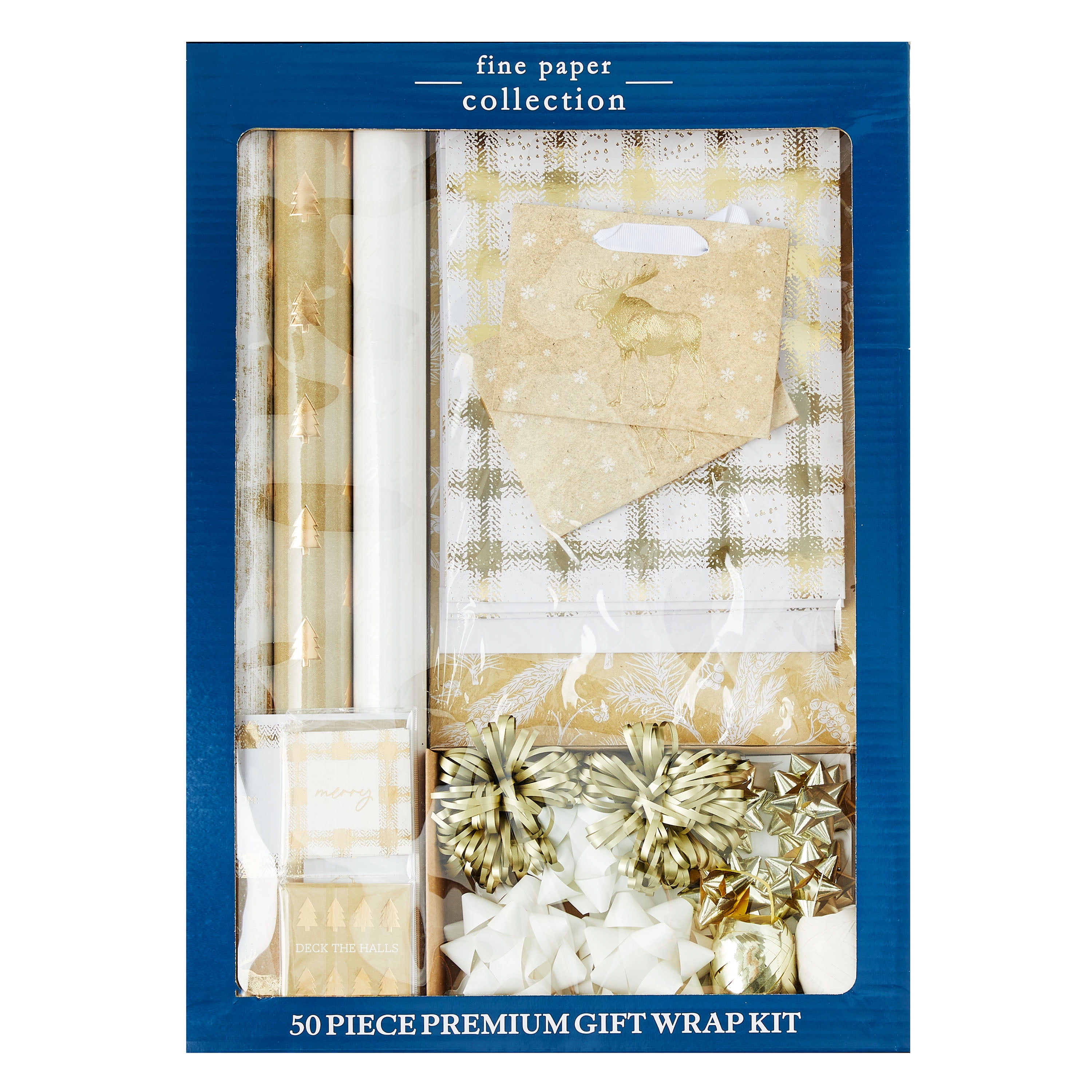 Holiday Time Fine Paper Collection 50 Piece Premium Gift Wrap Kit, Gold