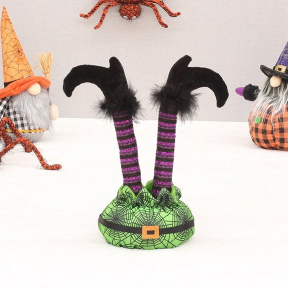 RBCKVXZ Halloween Witch Tree Topper, Black Witch in Web Dress, Upside Down Leg for Indoor or Outdoor Holiday Decor Party Ornaments - 11.4, Green