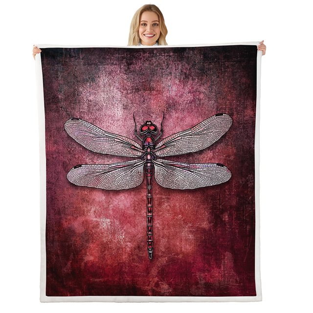 Erosebridal Ombre Gradient Throw Blanket for Couch 60x80,Dragonfly Fleece Blanket,Animal Bedroom Decor