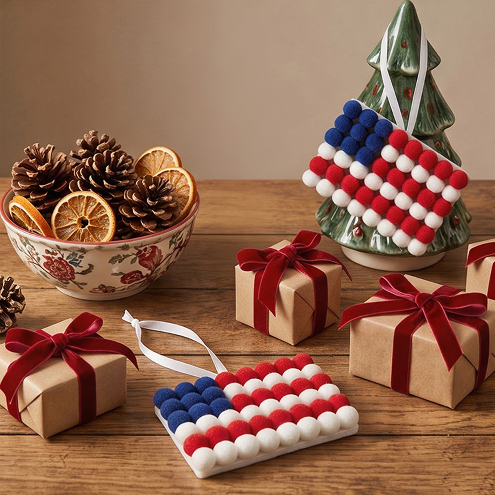 Patriotic Hanging Ornaments Flag Star Shape Tree Pendants with Red White Blue Glitter Finish for Holiday Tree Decoration Independence Day Party and Memorial Day Display C