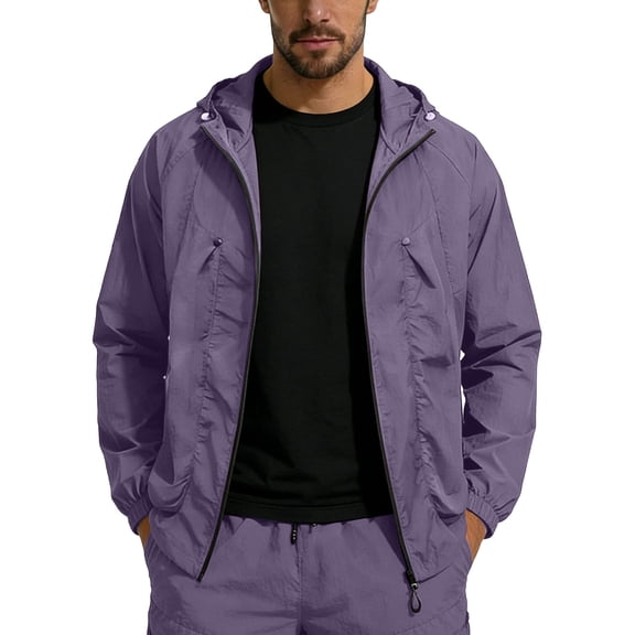 Men's UPF 50 Sun Protection Jacket Hooded Lightweight Full Zip Long Sleeve Cooling Hiking Fishing Performance Shirts Big and Tall