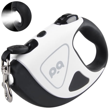 16Ft Retractable Dog Leash w/ LED Flashlight,ABCPOW Lightweight Pet Leash for Small Medium Dogs Up to 66 lbs,Anti-Slip Handle,Stainless Metal Spring Strong Nylon Tape,Tangle Free,One-Handed Brake