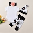 thumbnail image 3 of Douhoow 0-18M Baby Girl Short Sleeve Letter Print Romper Floral Pants Hat Headband Infant Outfits, 3 of 7