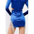 thumbnail image 4 of Royal Blue Velvet Side Slits With Rhinestone Trim V-neck Long Sleeve Cut-out Mini Dress S, 4 of 4