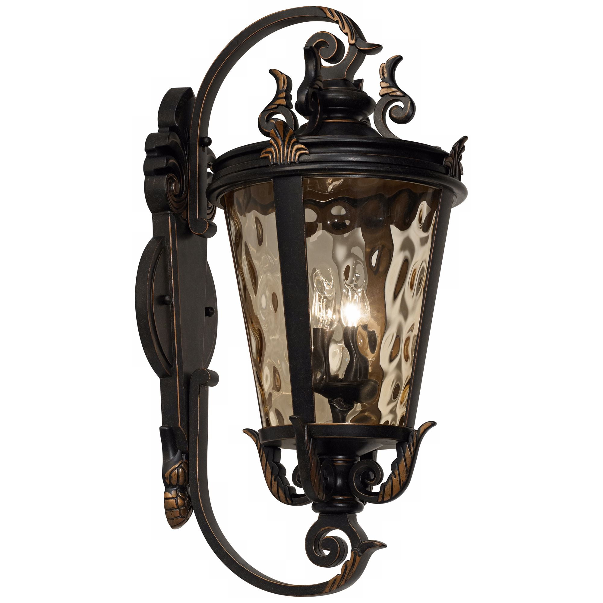 John Timberland Casa Marseille Rustic Outdoor Wall Light Fixture Veranda Bronze Ornate Scroll 36" Champagne Hammered Glass for Post Exterior Barn Deck