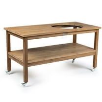 Ash & Ember Grade A Teak Ceramic Grill Table, 22" Diameter Opening Fits L Big Green Egg, BGE, Kamado Joe