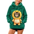 thumbnail image 2 of Mifsaly Women Pet Carrier Hoodie Lion Pattern Sherpa Fleece Hooded Sweatshirt with Cat Pouch Warm Long Sleeve Fall Winter Pullover for Pets Lovers Green,2XL, 2 of 5