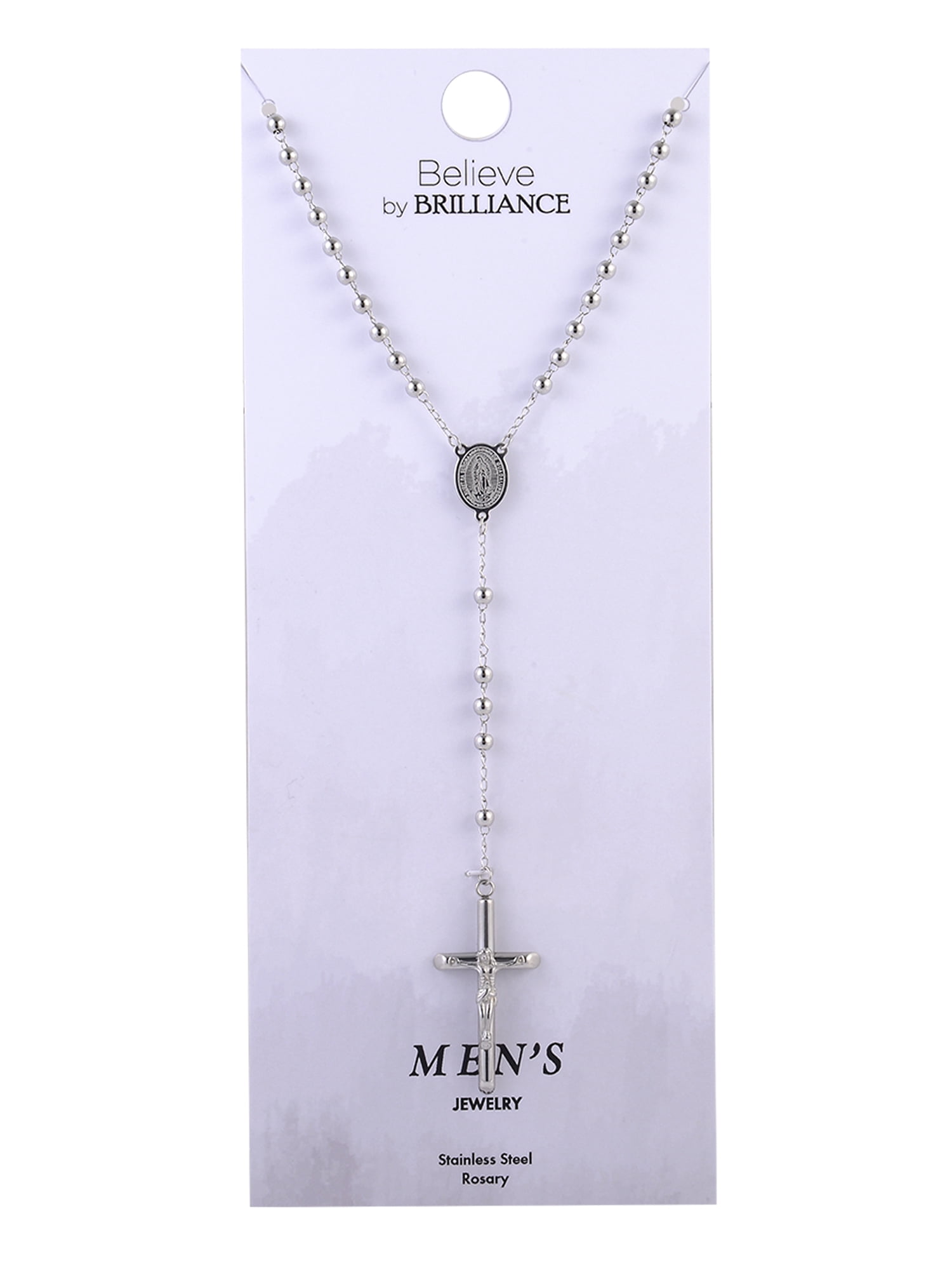 Believe by Brilliance Stainless Steel Rosary Bead Cross Pendant Necklace
