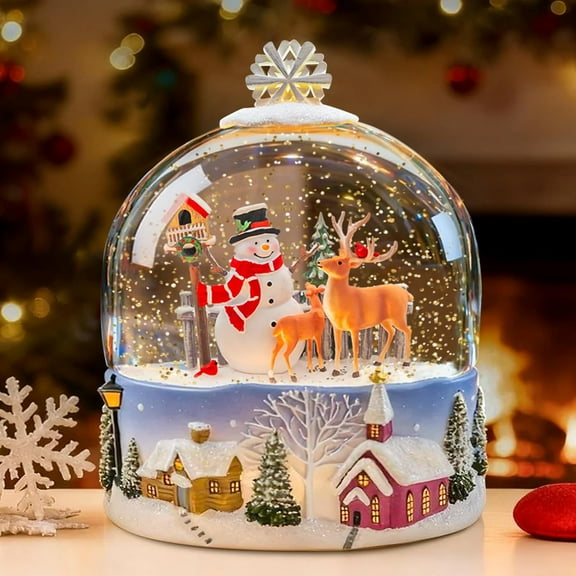Snowman Christmas Snow Globe Lantern - Musical Snow Globes That Light Up with Cardinal Reindeer Rabbit and Pine Trees, LED Glitter Water Spinning Decoration Gift Music Box