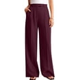 thumbnail image 3 of Women Wide Leg Pants High Waisted Business Casual Work Trousers Dressy Pants with Pockets Dark Maroon XL, 3 of 10