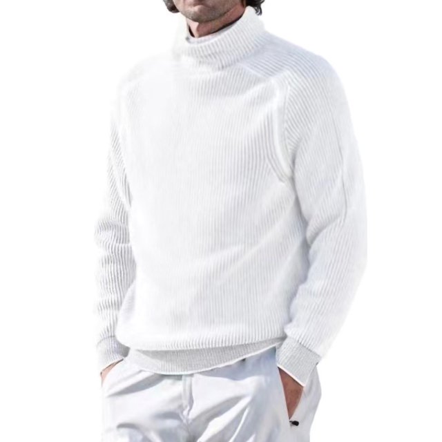 Tenmix Chandails d'Hiver Chauds pour Hommes Pull Tricoté Manches Longues Col Roulé Blanc 2TG