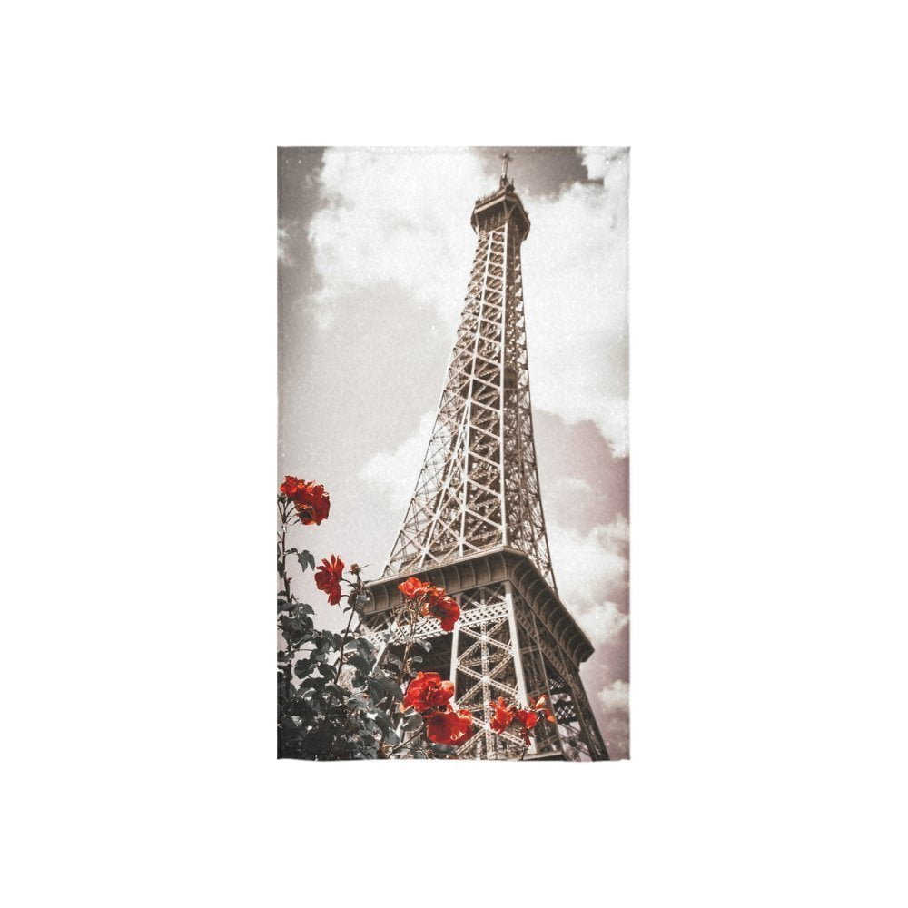 ZKGK Paris Eiffel Tower French Vintage Style Parisian Red Rose Flower Hand Towel Bath Towels For Bathroom,Outdoor and Travel Use 16' x 28' Inche