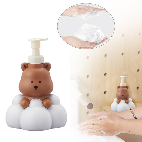 BinKFF Pump Bottle, Cute Soap Dispenser for Kids, Kawaii Cartoon Bear Shaped Foaming Hand Soap Dispenser Refillable Hand Soap Pump Dispenser for Sinks, Dish Soap