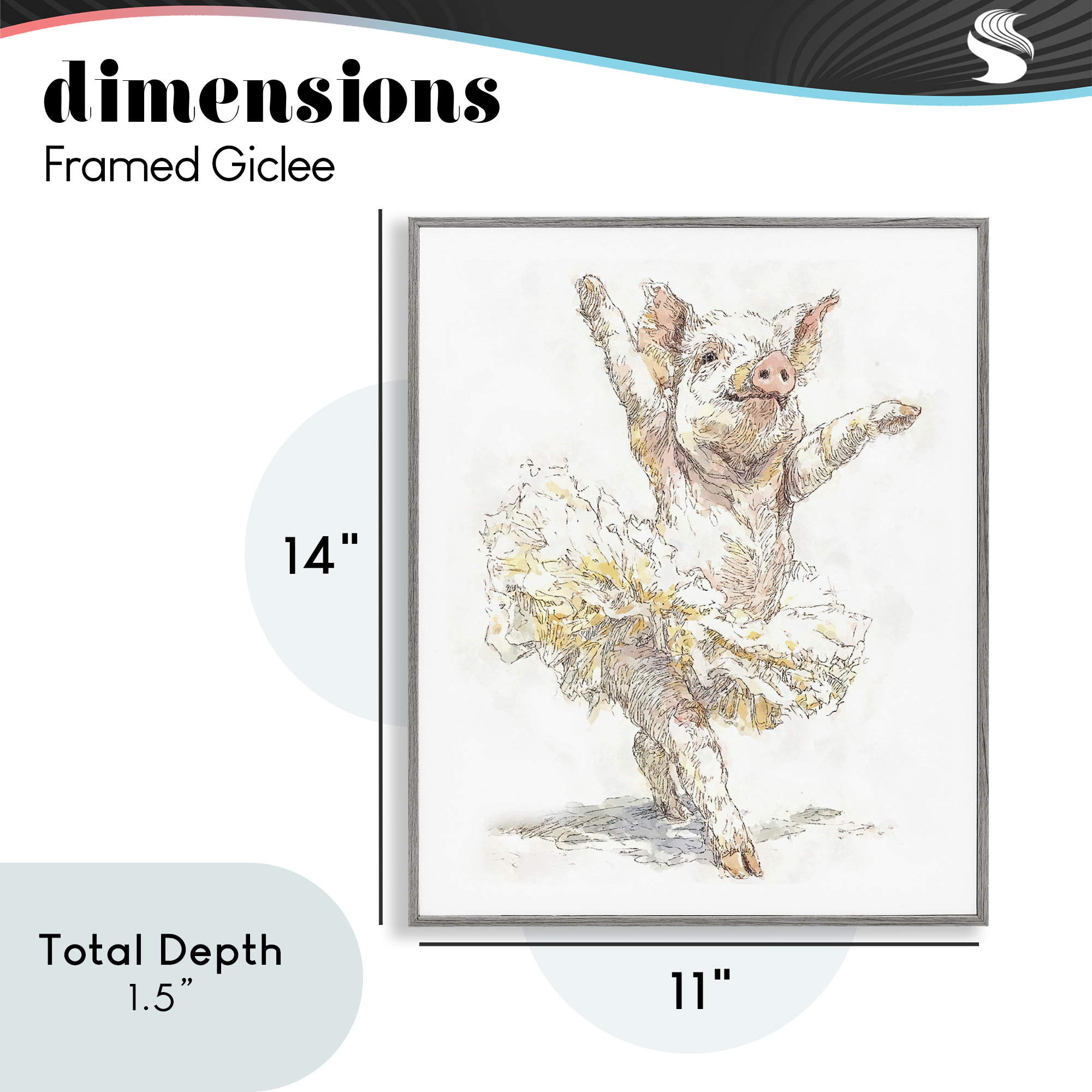 Ballet Pig Tutu Gray Framed Giclee Art, design by Ziwei Li