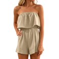 thumbnail image 3 of Women Rompers for Summer Dressy Strapless Romper Ruffle Shorts Jumpsuit Trendy Vacation Beach Outfits XS-5XL (Khaki,XXXXXL), 3 of 5