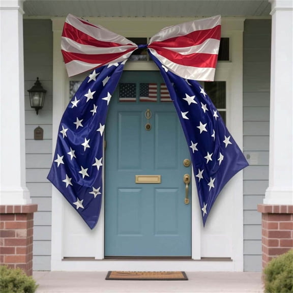 Extra-Large Independence Day Patriotic Bow Decoration, Giant Hanging Ornament for Home, Party, and Holiday Use, Perfect Front Door, Wall, and Outdoor Festival Celebration Decor, 98*71in, Multicolor